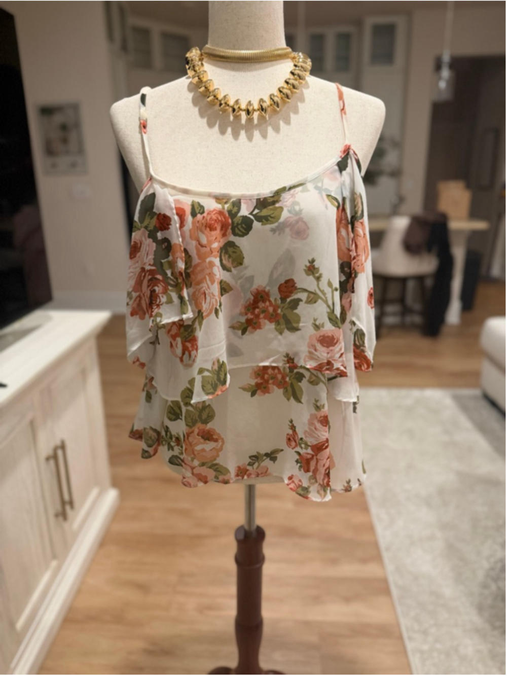 Women's Show Me Your Mumu M White Pink Floral Cold Shoulder Blouse